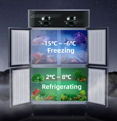 Gewerblicher Kühlschrank aus Edelstahl für die Gastronomie mit einer Temperatur von -6 -15 °C